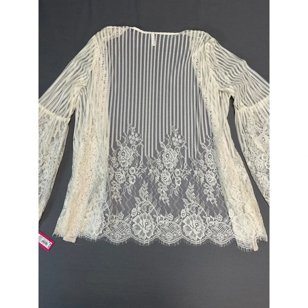 NWT* Ivory Lace Xhilaration Sheer Bell Sleeve Open Front Women's Cardigan XL - Picture 2 of 8